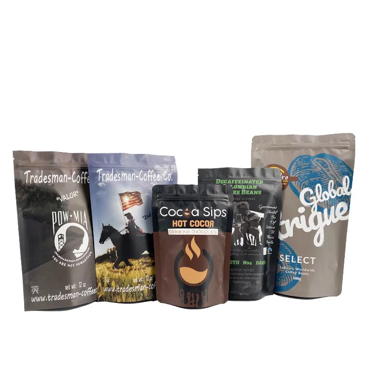 Pochette imprimée personnalisée 250g 500g de qualité alimentaire pochettes debout en plastique à fermeture éclair pack thé café emballage sac