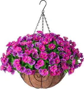 Fleur artificielle suspendue avec panier pour la cour de la maison, panier de plantes de chrysanthème en soie artificielle décor de printemps