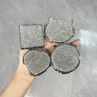 Miroir portable de luxe en métal de haute qualité, pliable, double face, avec logo d'entreprise personnalisé, incrusté de diamants et de strass