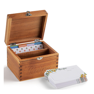 Boîte à recettes en bois d'acacia avec logo personnalisé 4x6 avec rainure pour support de téléphone, boîte de rangement de <span class=keywords><strong>cuisine</strong></span> en bois vintage avec séparateurs de cartes - Product Image 3