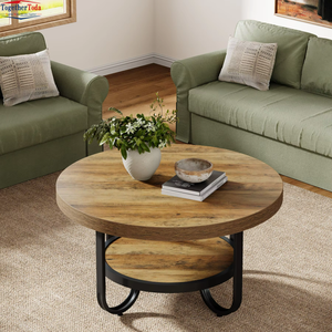 <span class=keywords><strong>Table</strong></span> <span class=keywords><strong>basse</strong></span> <span class=keywords><strong>ronde</strong></span> rustique moderne à double niveau, facile à assembler, pour salon et zones de réception - Product Image 6