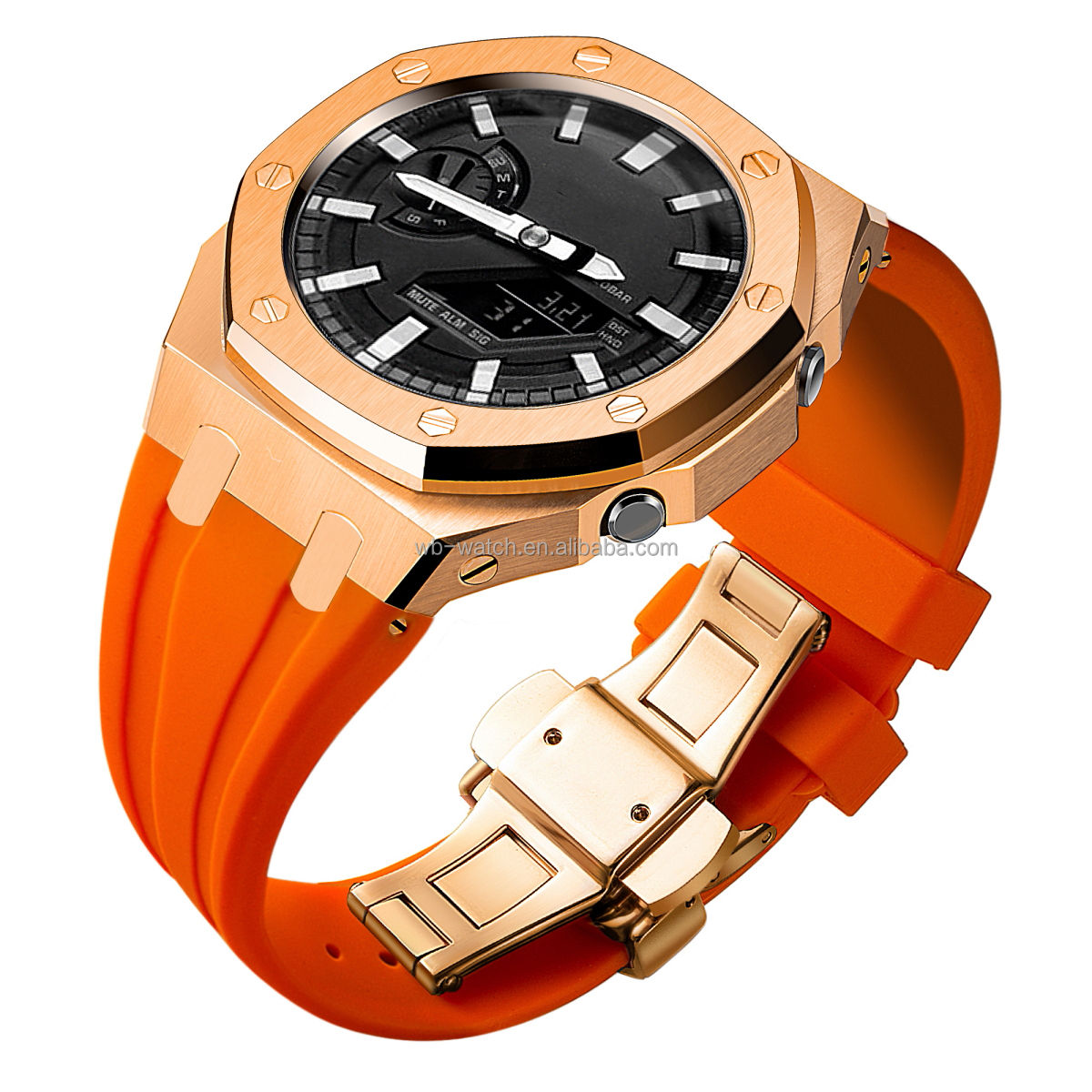 Boîtier en or rose + bracelet orange