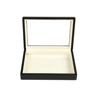 Boîte à bijoux en bois noir mat avec couvercle transparent, doublure en velours, couvercle à charnière, logo personnalisé pour l'affichage de bijoux en magasin et les cadeaux haut de gamme