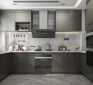Armoires de cuisine modulaires en MDF gris brillant de haute qualité Ensemble de projet domestique avec conception d'armoires à <span class=keywords><strong>micro</strong></span>-ondes - Product Image 1