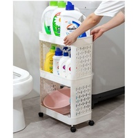 Chariot de rangement étroit à roulettes 3 niveaux, étagère organisatrice mobile en plastique pour salle de bain, buanderie et cuisine, optimisation de l'espace