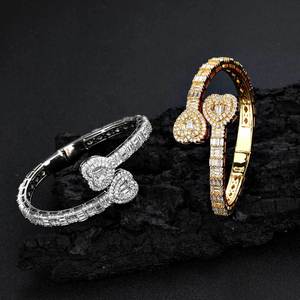 Exclusive <b>Bangle</b> Bracelet Baguette Heart Unisex Fashion Charm Box Clasp Party Micro Insert Wholesale Hiphop 14K Gold Plated - Product Image 4