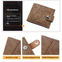 Dompet Retro gaya pendek Pria, simpel, kapasitas besar, desain tipis, banyak slot kartu, lipat ganda dengan penutup tombol.