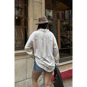 Chemise boutonnée oversize naturelle pour femme, chemisier décontracté en popeline, style quotidien, design simple, manches longues, coupe ample - Product Image 2