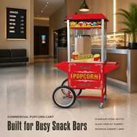 Chariot à Popcorn Commercial en Acier Inoxydable et Verre, Machine à Popcorn Rouge sur Roues, Stand Mobile pour Événements
