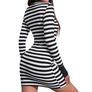 Vestido a Rayas Blanco y Negro, Sexy, Casual, Simple, de Manga Larga y Cuello Redondo, para Mujer, al por Mayor, Personalizado, OEM, de Alta Calidad - Product Image 2