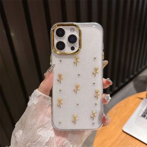 Nueva Funda para Teléfono Móvil con Lazo Brillante, Estrellas y Flores de Resina Transparentes, para iPhone 17 Air 16 15 14 13 Pro Max, Carcasa Trasera Dorada DIY - Product Image 6