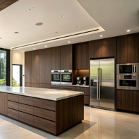 Armoires de cuisine en bois de noyer de qualité supérieure avec îlot central intégré pour projets personnalisés de luxe