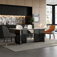 Ensemble de table à manger moderne de luxe Modhomi avec 6 chaises plateau en pierre frittée et base en acier au carbone pour salle à manger restaurant Ues