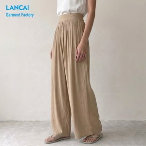 <span class=keywords><strong>Pantalon</strong></span> Palazzo Plissé Taille Haute Ample et Fluide pour <span class=keywords><strong>Femme</strong></span>, Respirant, Idéal Été, Fabrication OEM Personnalisée - Product Image 3