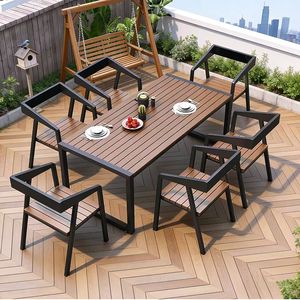 Conjunto <span class=keywords><strong>de</strong></span> <span class=keywords><strong>Mesa</strong></span> <span class=keywords><strong>y</strong></span> <span class=keywords><strong>Sillas</strong></span> para Exteriores, Resistentes al Sol <span class=keywords><strong>y</strong></span> al Agua, <span class=keywords><strong>de</strong></span> Plástico <span class=keywords><strong>y</strong></span> Madera, para Patio, Jardín, Terraza o Villa - Product Image 1