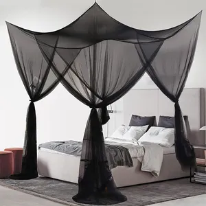 Double Bed Screen Netting Canopy Curtains 4 Corner Post Bed Canopy Black Mosquito Net