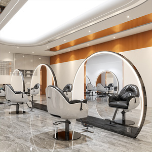 Estación de Barbería LED Comercial de Doble Cara con Enchufes, Espejo Doble Arqueado para Ahorrar Espacio, Muebles de Salón - Product Image 2