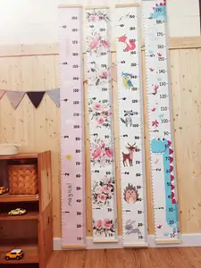 子供の成長チャート木製フレームファブリックキャンバス高さ測定定規赤ちゃんから大人まで子供部屋の高さチャート装飾