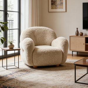 Chaise cocon incurvée minimaliste nordique, élégante, en tissu chenille blanc, siège de coiffeuse, forme unique, esthétique, chaises d'attente de salon - Product Image 2