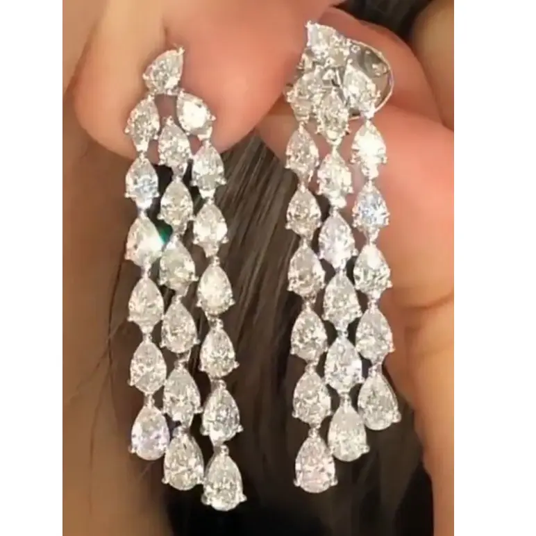 Luxury Wedding Jewelry Bling Long Women Earrings Trendy Tassel Dangle Earrings Female Bridal Jewelry CZ Zircon Diamond Earrings