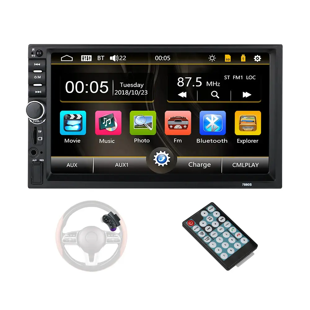 Lettore DVD per auto universale da 7 pollici Video Stereo per auto 2 din con collegamento specchio Radio BT FM doppio telecomando