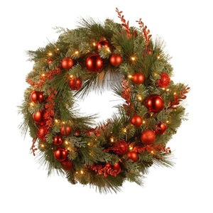 Couronne de baies rouges artificielles pré-éclairées avec lumières, prix d'usine, vente en gros, à suspendre pour Noël, décoration de porte d'entrée, Adornos Navidenos - Product Image 4