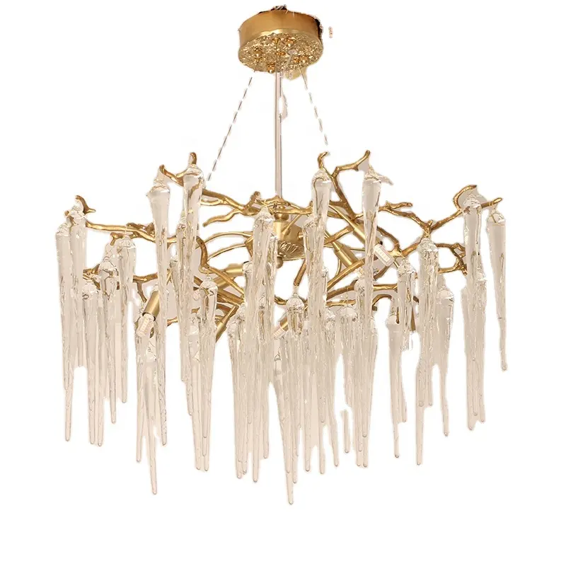 Lampu gantung kaca kristal mewah, lampu gantung bentuk ranting desain seni tembaga Modern 20 lampu Nordic Murano Jie Cheng