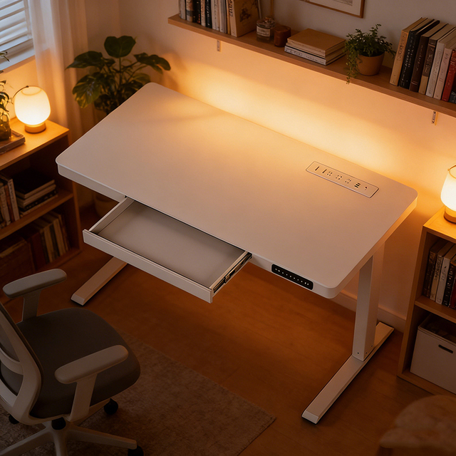 Modern Minimalist Design Spacious Desktop and Sturdy Metal Frame Adjustable Height Standing Desk with Power Outlets