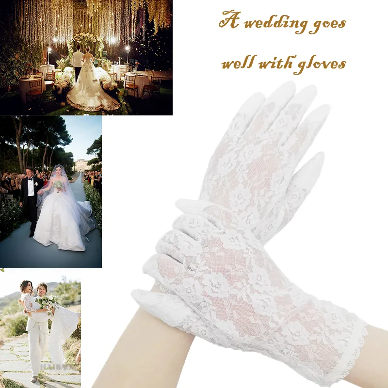 Wedding White Lace Small and Delicate Pocket Mouth Women's Gloves 100% Polyester Wrist Support Glove