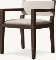 Chaise de salle à manger moderne et minimaliste avec bras en bois de chêne Cadre en bois massif Dossier léger en contreplaqué pour le salon