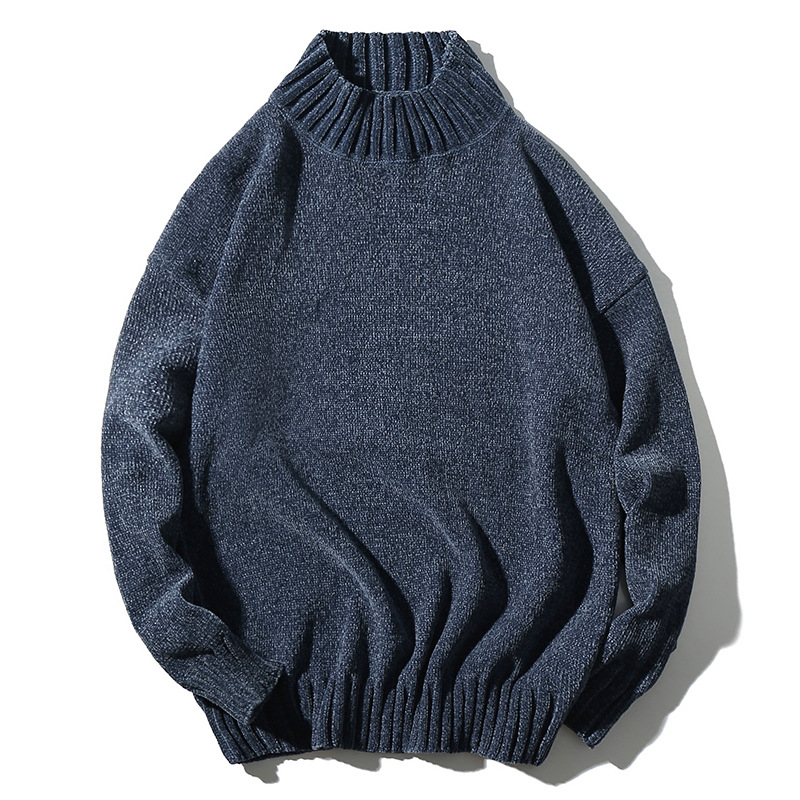 В наличии Последние 100% синель средней высоты воротник простой вязаный пуловер свитер для мужчин