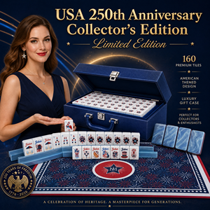 Elevated Mahjong Set: America's 250th Birthday Celebration – Complete <b>Kit</b> with <b>Tiles</b>, Mat, Carrying Case & Racks. - Product Image 6