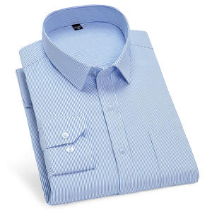 Nova Moda dos homens Slim Fit Casual Manga Longa Cor Sólida Camisas Respirável Elástico Primavera Botão Lapela Não-Engomar Escritório - Product Image 5