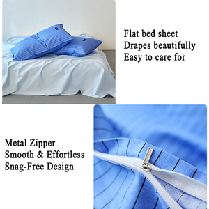 Juego de Ropa de Cama de 4 Piezas con Funda Nórdica 100% Algodón a Rayas, Tamaño King, Diseño de Doble Cara, Sábanas y Fundas de Edredón Suaves para el Hogar - Product Image 5
