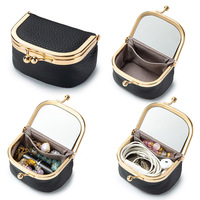 Nouvelle boîte à bijoux en cuir véritable légère, durable, multifonctionnelle, exquise, portable, compacte, élégante, avec fermeture à pression