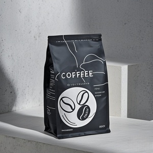 Matte Black Stand Up <b>Coffee</b> Bean Pouch with Valve Resealable Ziplock Custom <b>Printed</b> Mylar Bag 250g 500g 1kg - Product Image 1