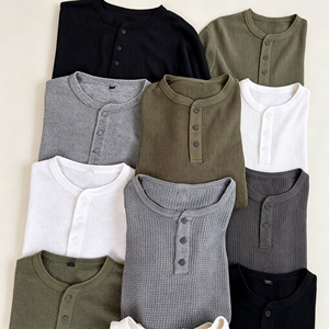 Camiseta Henley de Alta Calidad y Ligera con <span class=keywords><strong>Tres</strong></span> Botones para Hombre, Camiseta de Manga Larga Oversize - Product Image 3