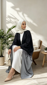 6750# Latest Chic Polyester Abaya Batwing Sleeves Pretty Gradient Color Women Cardigan Classy Eid Open Abaya - Product Image 5