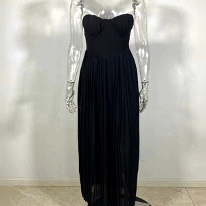 เดรสมิดิไม่มีสายรัดเอวสำหรับผู้หญิงเดรสสั้นมีจีบระบายอากาศสีพื้นไม่ทอเซ็กซี่แฟชั่นใหม่ - Product Image 2