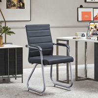 Chaise de bureau ergonomique moderne en maille avec siège en cuir PU, accoudoirs fixes, structure métallique - Utilisation en salle de conférence