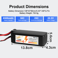 Batterie LiPo 22,2 V 6500 mAh à coque rigide 6S 50C Peak OEM ODM personnalisée avec connecteur d'équilibrage pour drone FPV