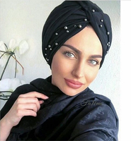 Moda Musulmana, Turbante Elástico de Jersey con Perlas para Mujer, Hiyab Islámico, Gorro Musulmán, Pañuelo para la Cabeza, Sombrero Indio, Turbante