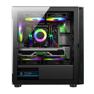 Lovingcool Black PC Chassis USB3.0 Tempered Glass CPU Cooling Case M-ATX Computer Casing Gaming Desktop PC Case With RGB Fan