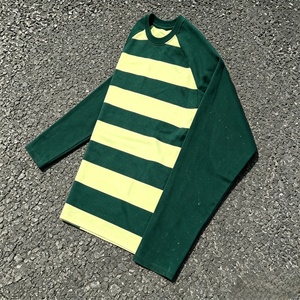 Camiseta de Manga Larga a Rayas Verdes y Amarillas para Hombre, Cuello Redondo, Estilo Informal, Tejido de Punto, Corte Regular - Product Image 2