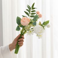 Dekorasi Ruang Tamu Rangkaian Bunga Plastik Palsu Bunga Tangan Pengantin Mawar Buket Buatan Pernikahan