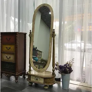 Bingkai kayu berdiri besar arched lantai cermin dekoratif lantai penuh panjang cermin berdiri cermin rias dengan penyimpanan