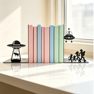 Heavy Duty Metal Bookends <strong>Alien</strong> UFO Art Decor Decorative Bookends for Shelves Unique Gift for Adults Sci-Fi Room Home Decor - Product Image 3