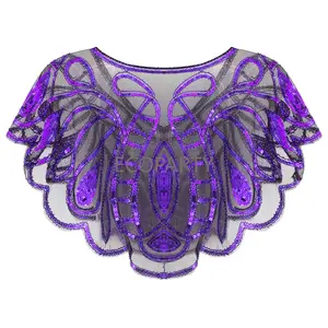 Púrpura Negro Dorado 1920s Chal Envolturas Lentejuelas Con Cuentas Noche Capa Nupcial Chal Bolero Flapper Cover up Ecoparty - Product Image 1