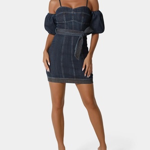 Nouvelle Robe Courte en Jean Sexy et Élégante pour Femme, Style Décontracté d'Été, avec Ceinture Extensible, Manches Bouffantes Classiques - Product Image 2