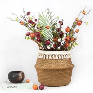 Woven straw flower pot <b>basket</b>, <b>foldable</b> woven flower <b>basket</b>, plant floor bag, Nordic style portable sundry <b>basket</b> - Product Image 2